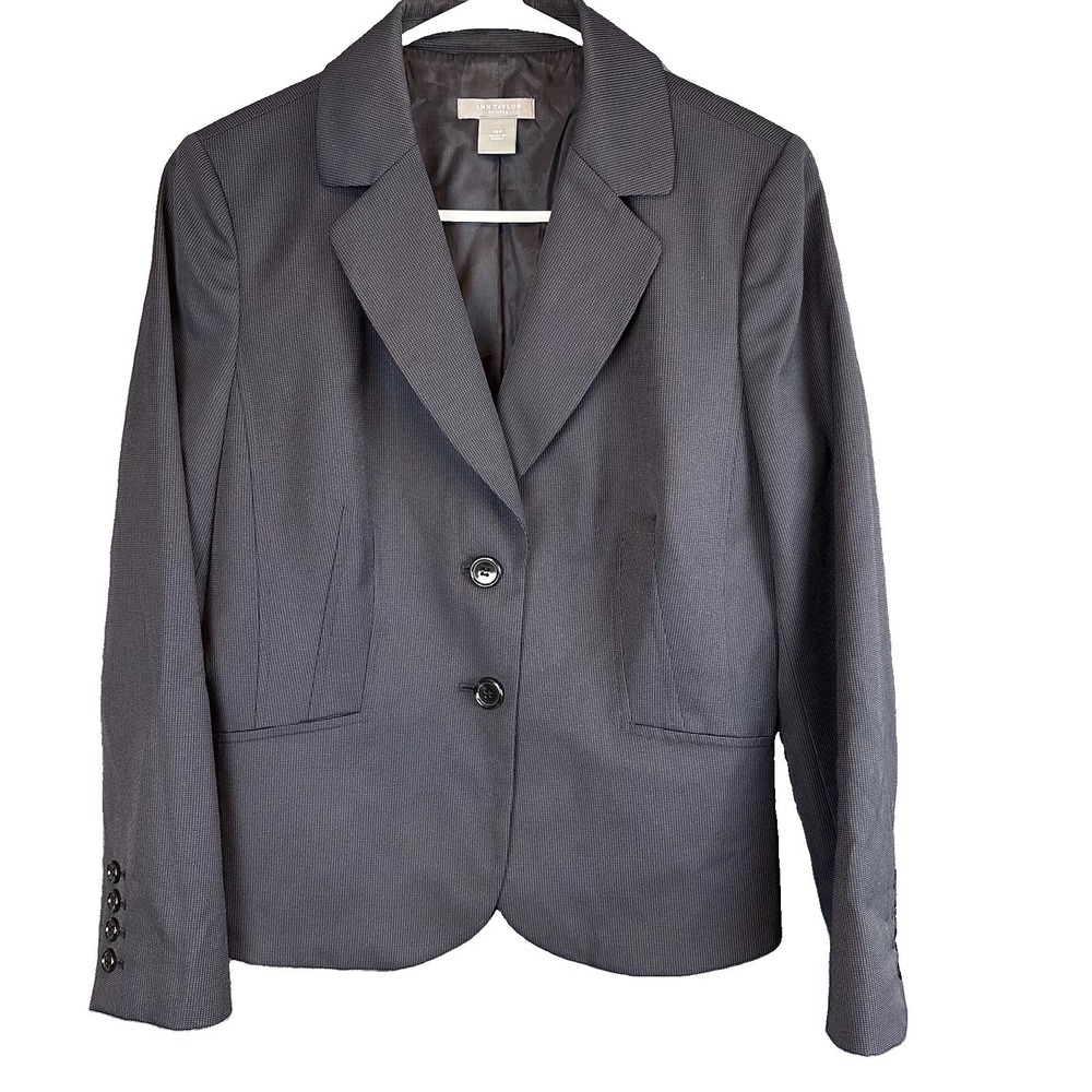 Ann Taylor Black 2 Button Front 4 Button Cuff Wool Blend Blazer  10P Business